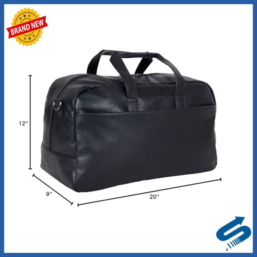 20" Faux Leather Travel Duffel Bag with Shoulder Strap & Trolley Strap - Picture 6 of 6
